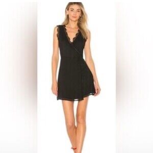 L’Academie REVOLVE the Meadow Wrap Lace Mini Edged Black Dress